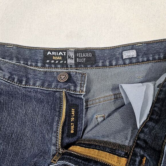 Ariat Jeans 34x32 Blue Denim Boot Cut Relaxed Fit M4 Rebar Loop Lock Work Wear - Picture 3 of 13